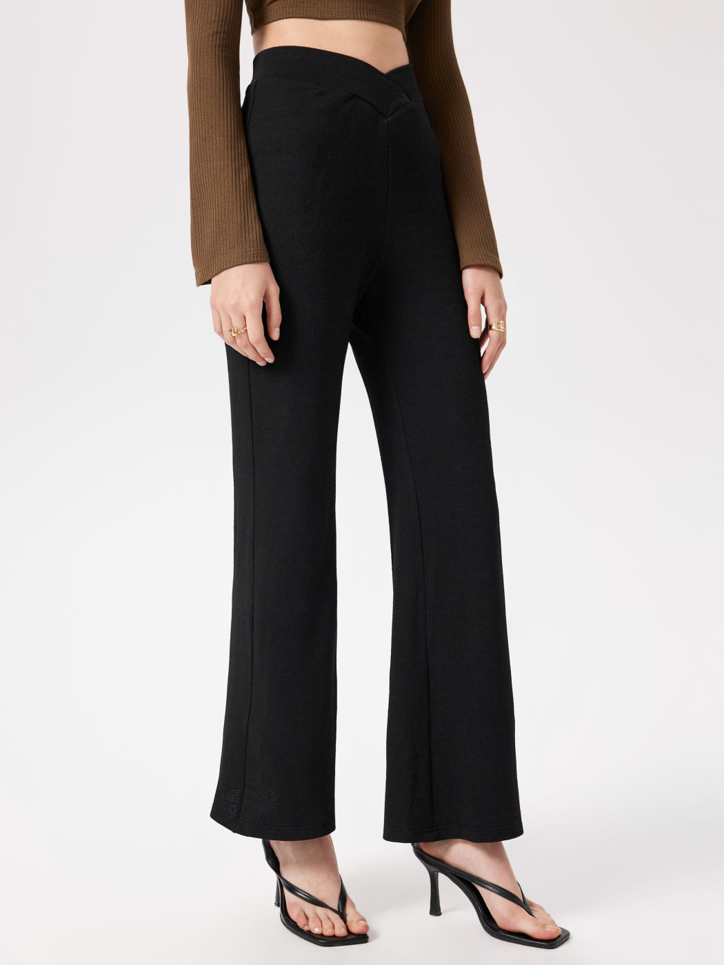 Solid High Waist Wide Leg Trousers