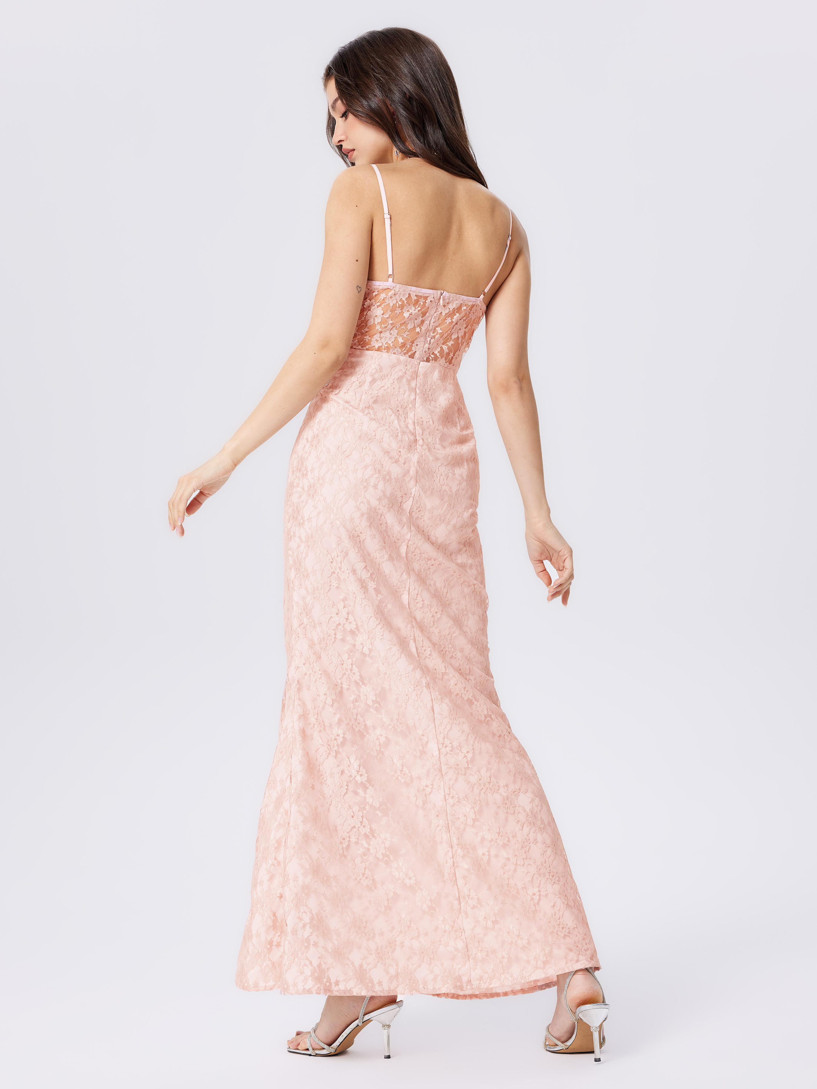 Floral Lace V-neck Cami Slit Maxi Dress For Date Party/Clubbing