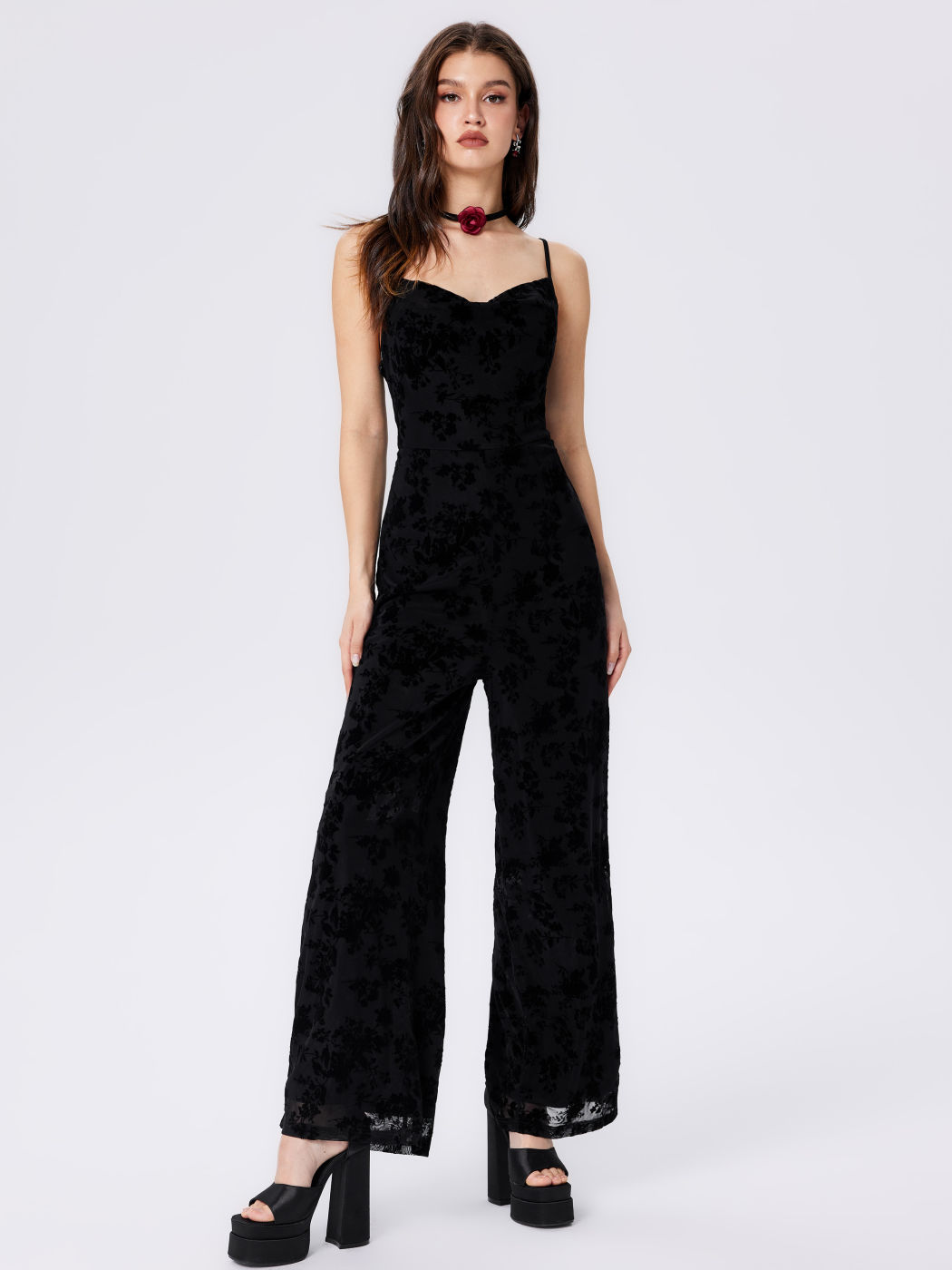 Jacquard Cowl Neck Wide Leg Jumpsuit