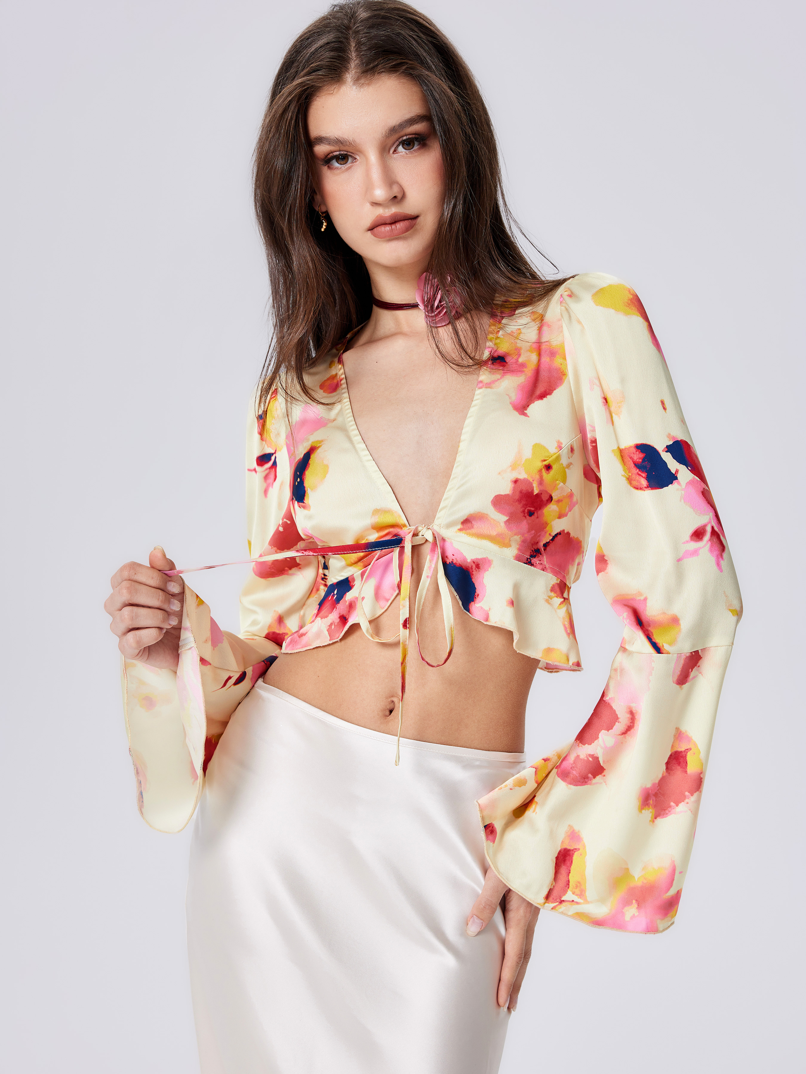 Satin floral top on sale