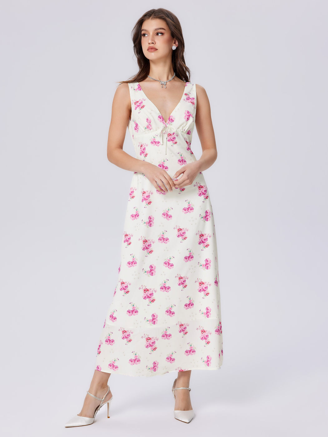 Hoco Dress Homecoming Satin V-neck Knotted Floral Maxi Dress For ...
