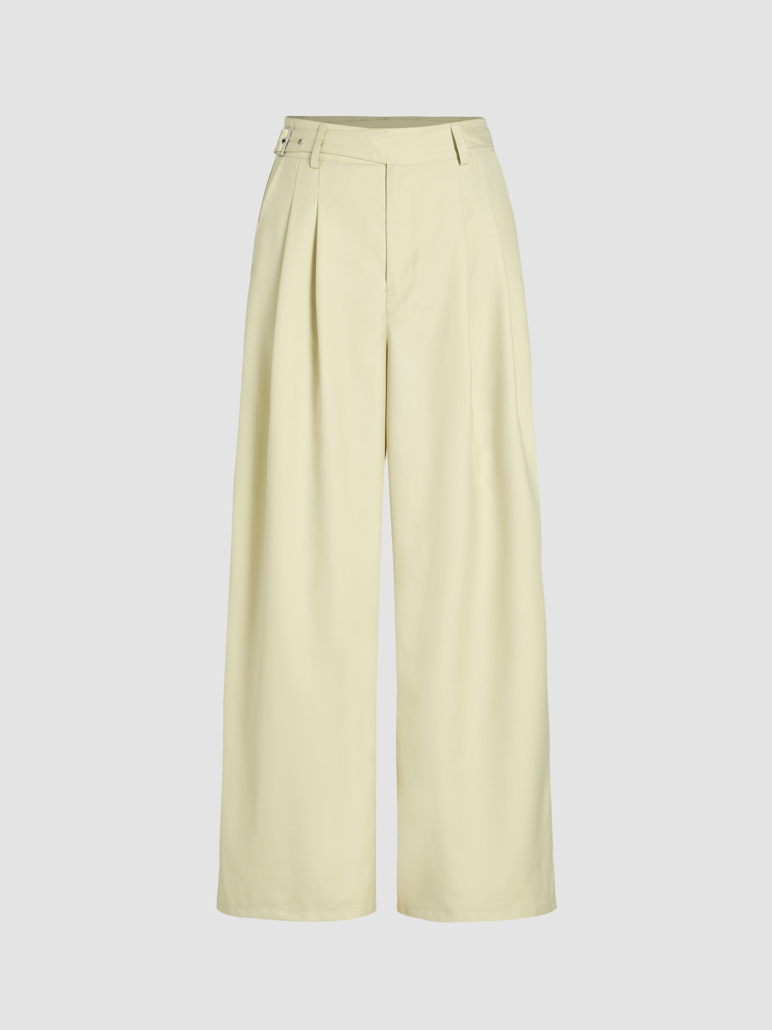 Solid Pleated Wide Leg Trousers - Cider
