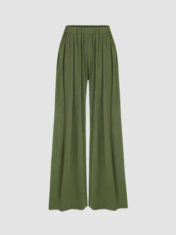 Pantaloni a gamba larga in vita elastica solida