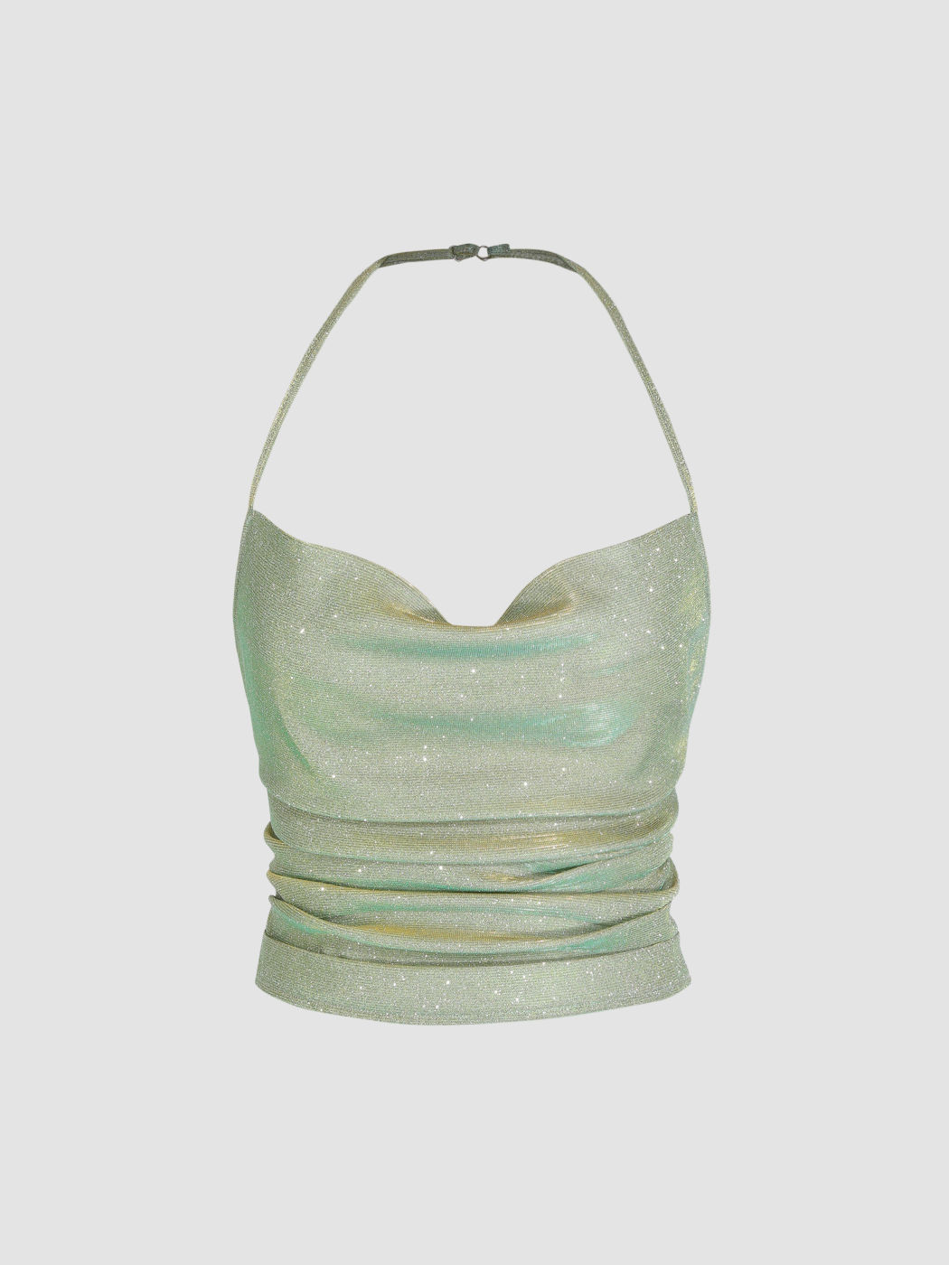  Top Corto de Purpurina con Cuello Drapeado y Halter