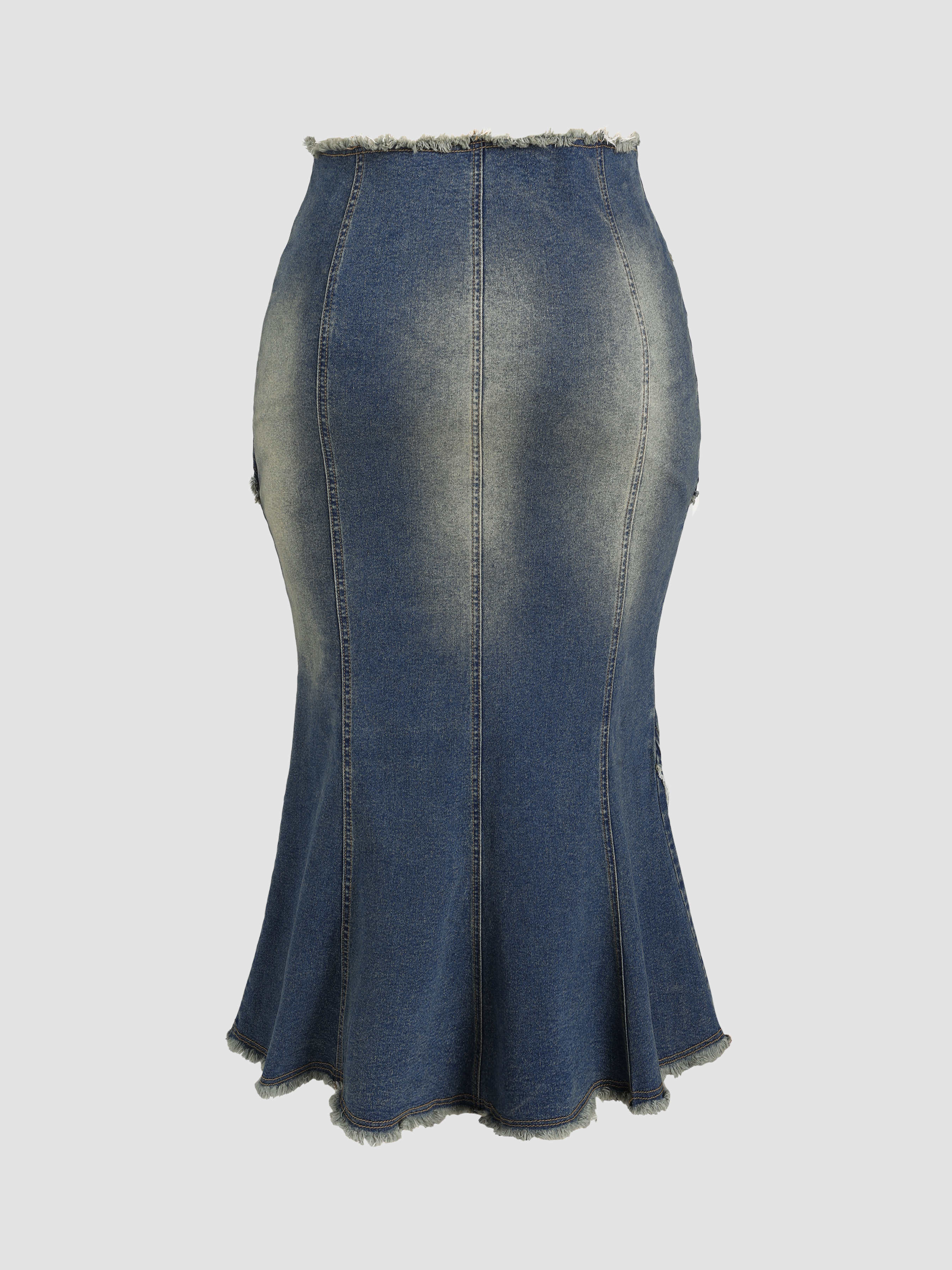 Move With Me Distressed Denim Maxi Skirt Curve & Plus - Cider