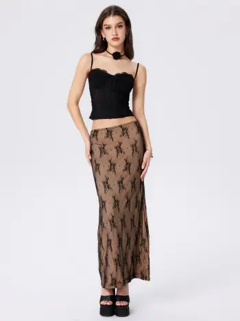 Top cami con corsetto in pizzo trasparente