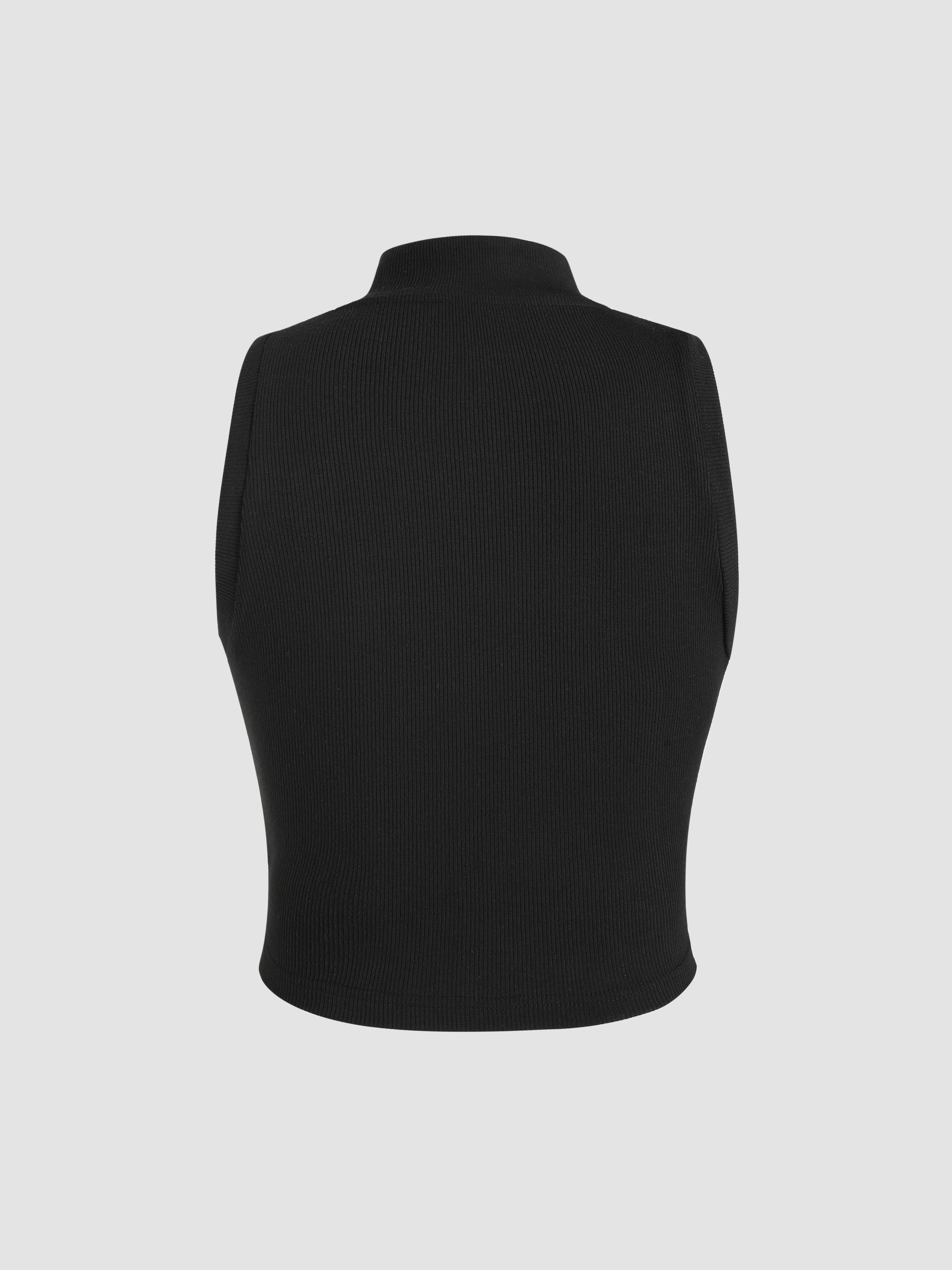 HYKE ハイク WIDE RIBBED CROPPED VEST BLACK