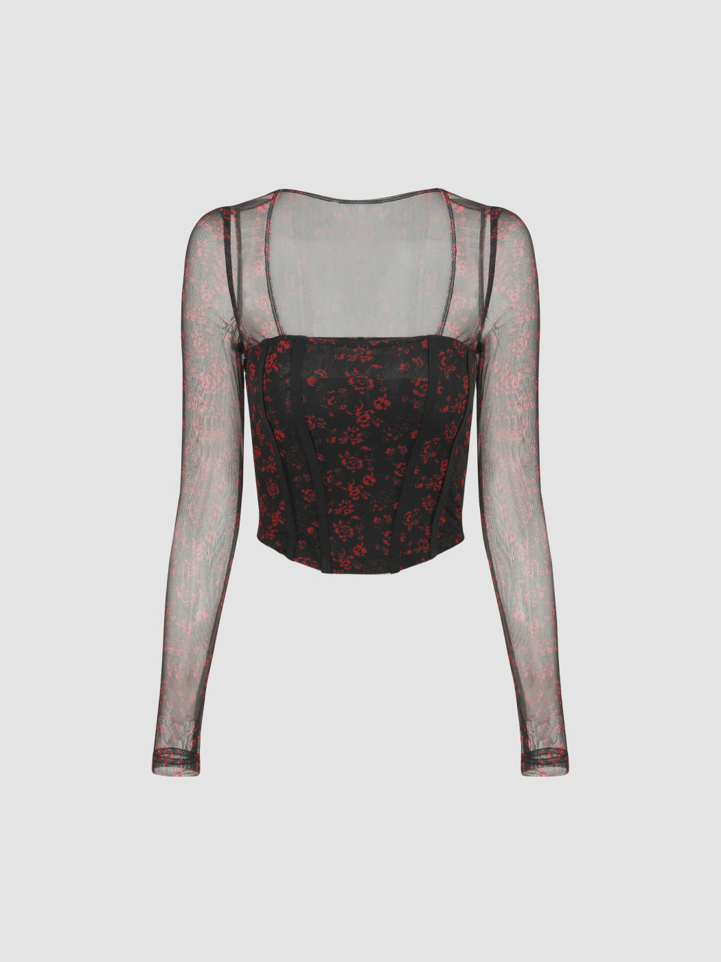 Crop top à corset à manches longues floral