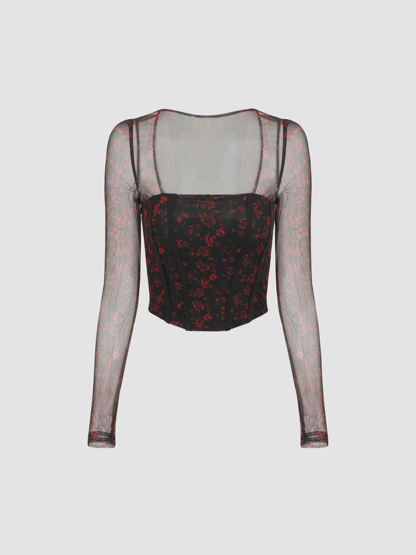 Floral Long Sleeve Corset Crop Top