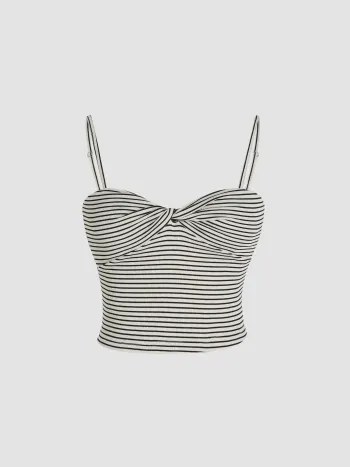 Gestreiftes, geripptes Crop-Top mit Twist