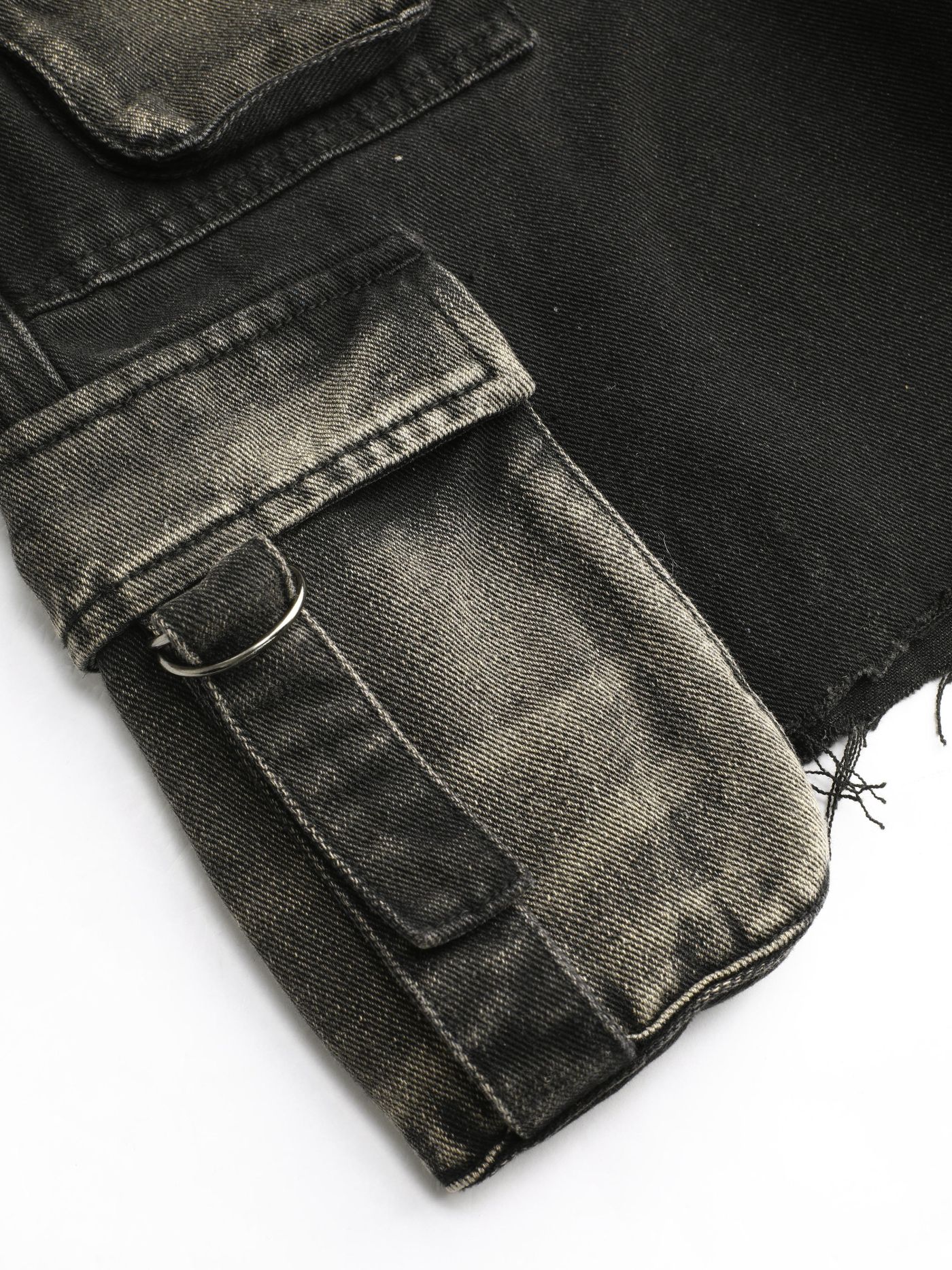 Denim Fringe Mid Waist Shorts