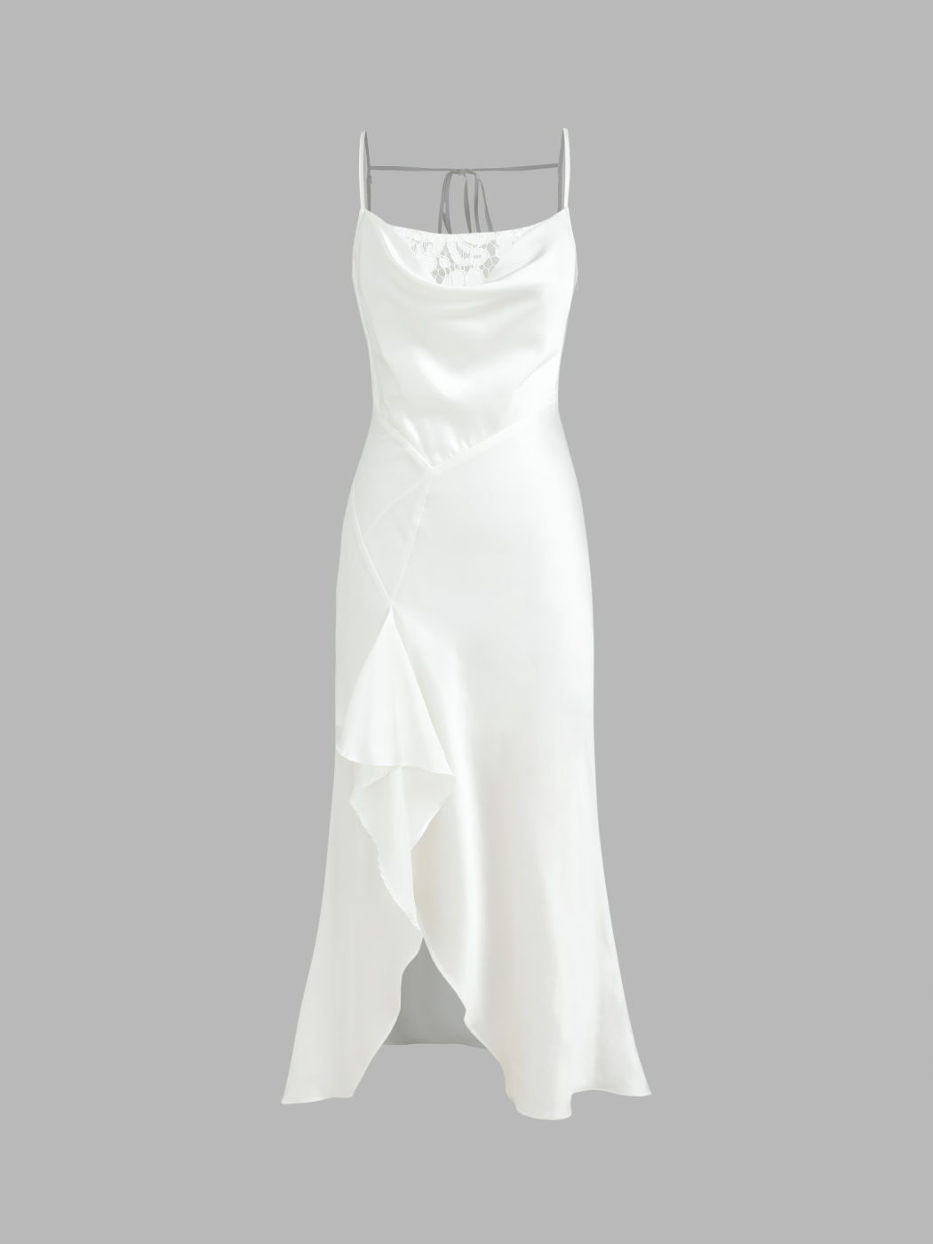 Maxikleid mit Schlitz und Wasserfallausschnitt aus Satin