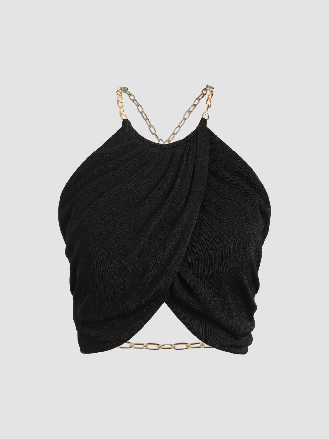 Solid Metal Chain Backless Ruched Crop Top