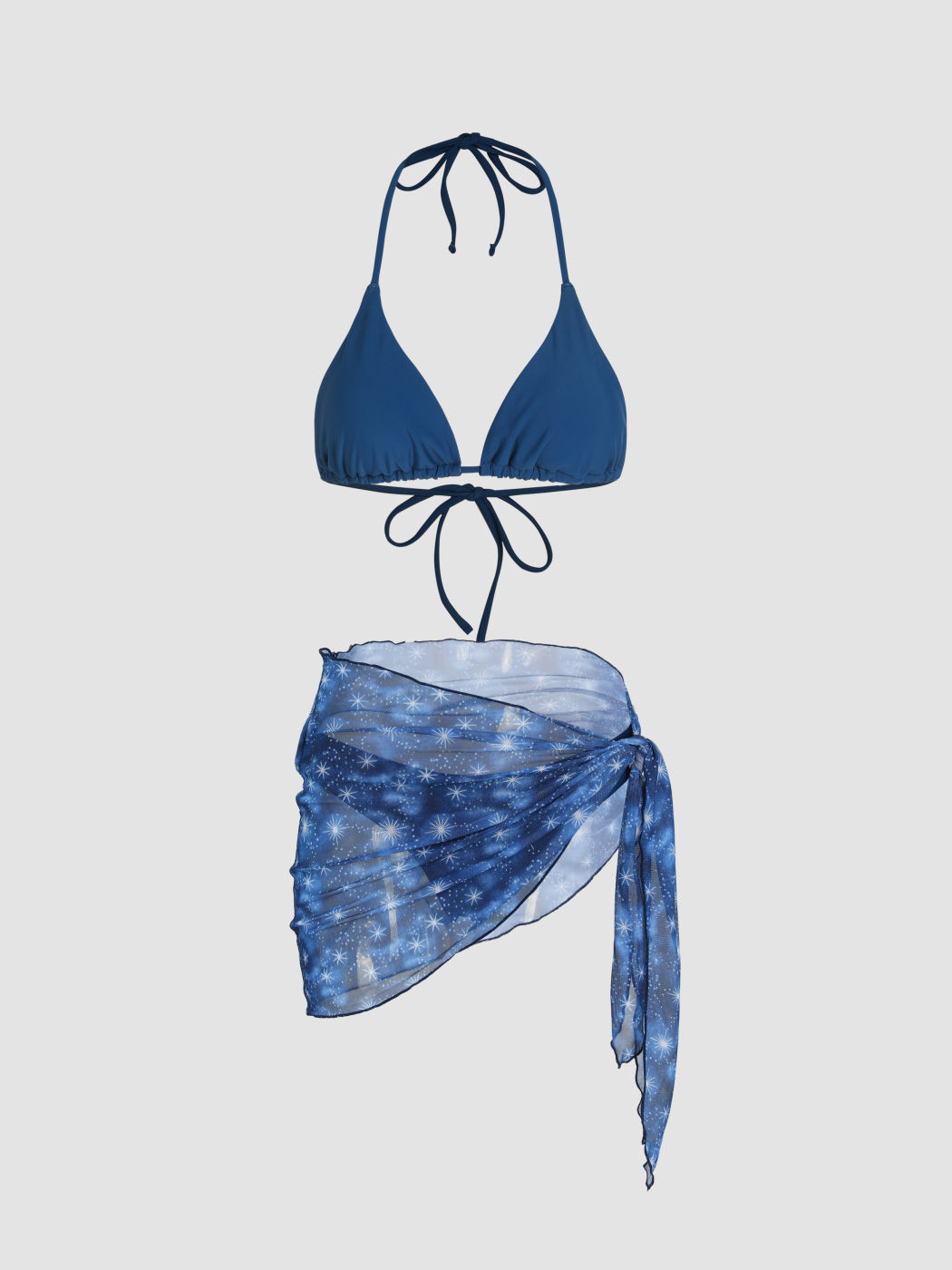 3er-Pack Unifarbener Neckholder-Bikini & Sarong
