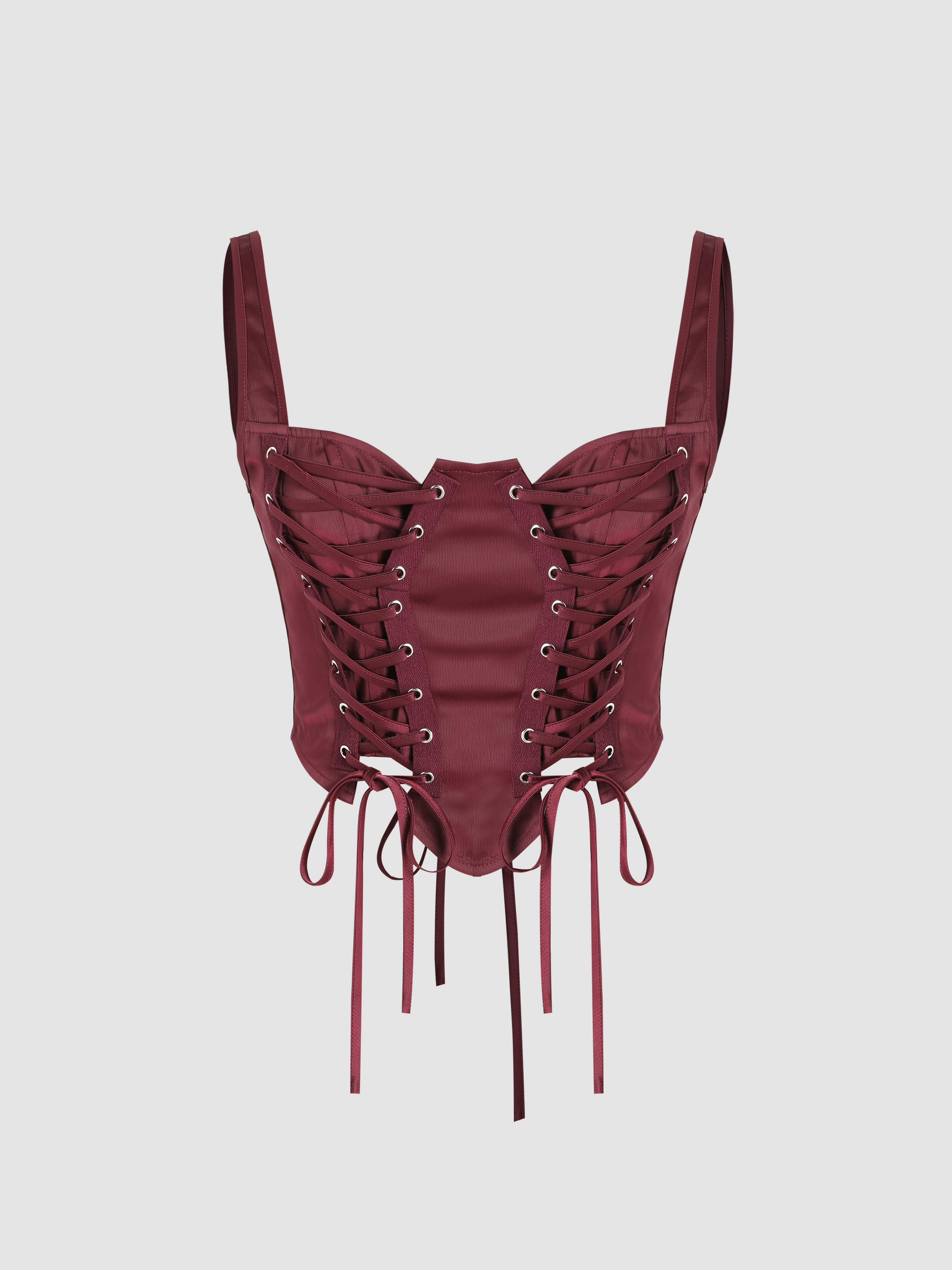 Solid Satin Lace Up Corset Cami Top