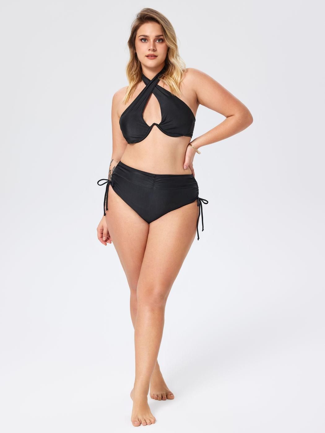 Solid Criss Cross Halter Underwire Bikini Set Curve & Plus