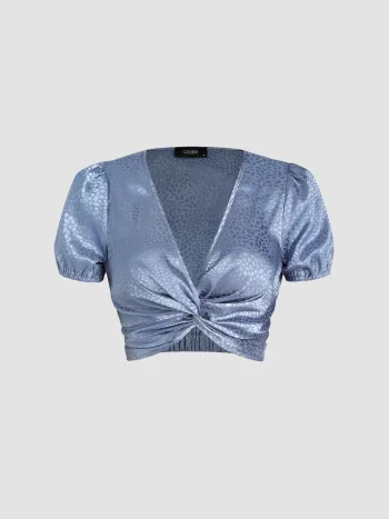 Satin-Jacquard-Twist-Crop-Top