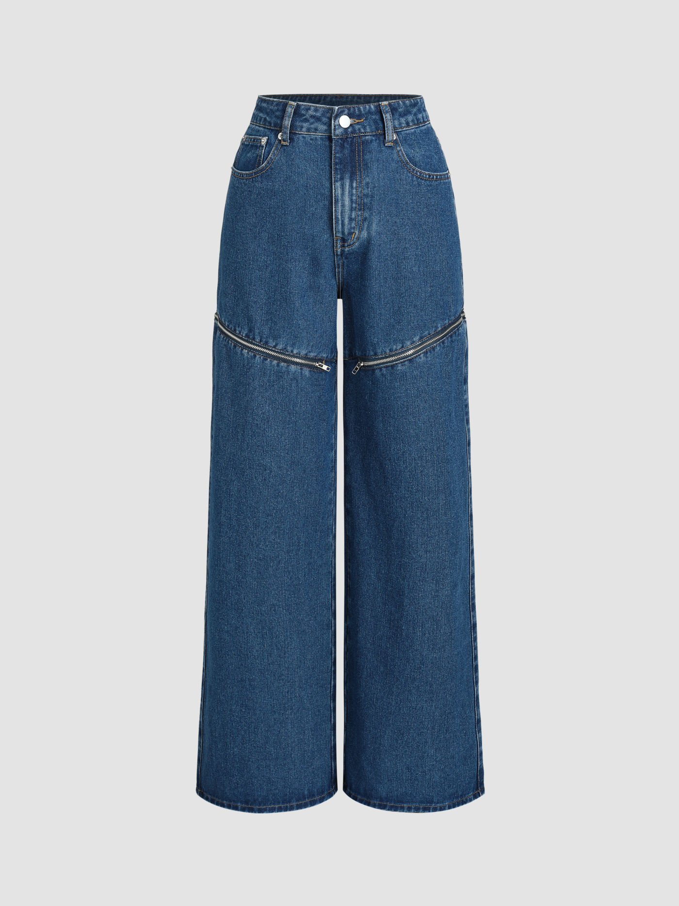 Mid Rise Straight Leg Zip Jeans