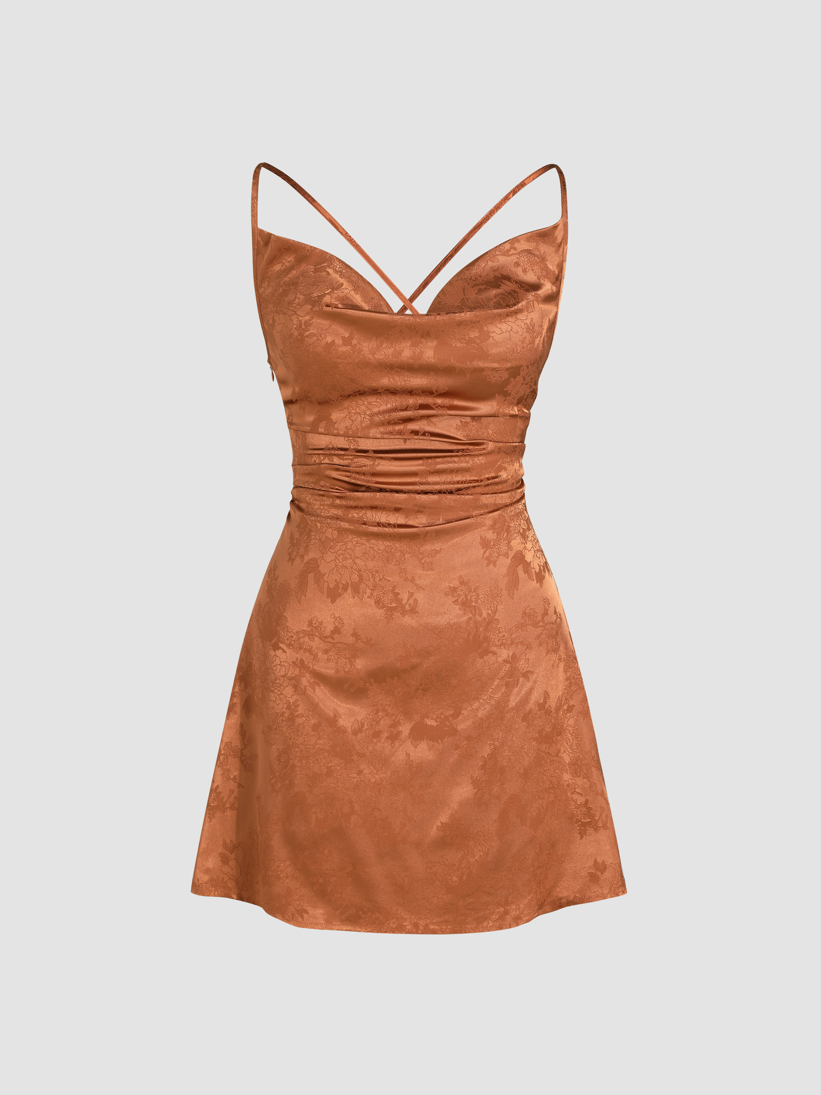 motel rocks brown satin dress Floral Cowl Neck Mini For Daily Casual Date Perfect for weddings Vintage A Line Prom Dresses Spun In The Sun Dress Length:Long