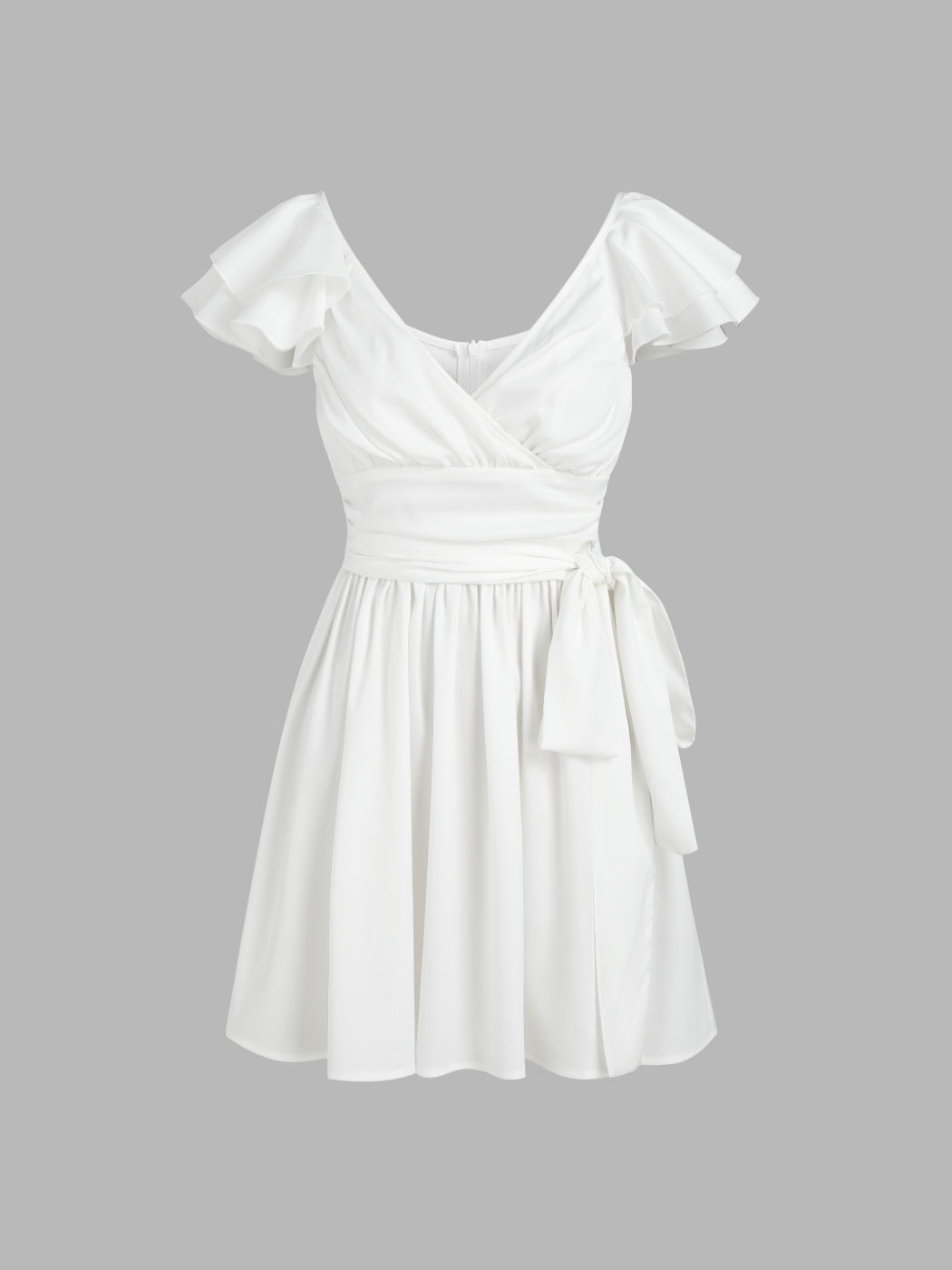 Einfarbiges Minikleid mit überkreuzten Knoten und Rüschen