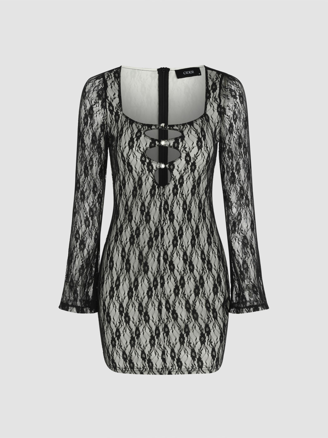 Lace Floral Sheer Cut Out Mini Dress