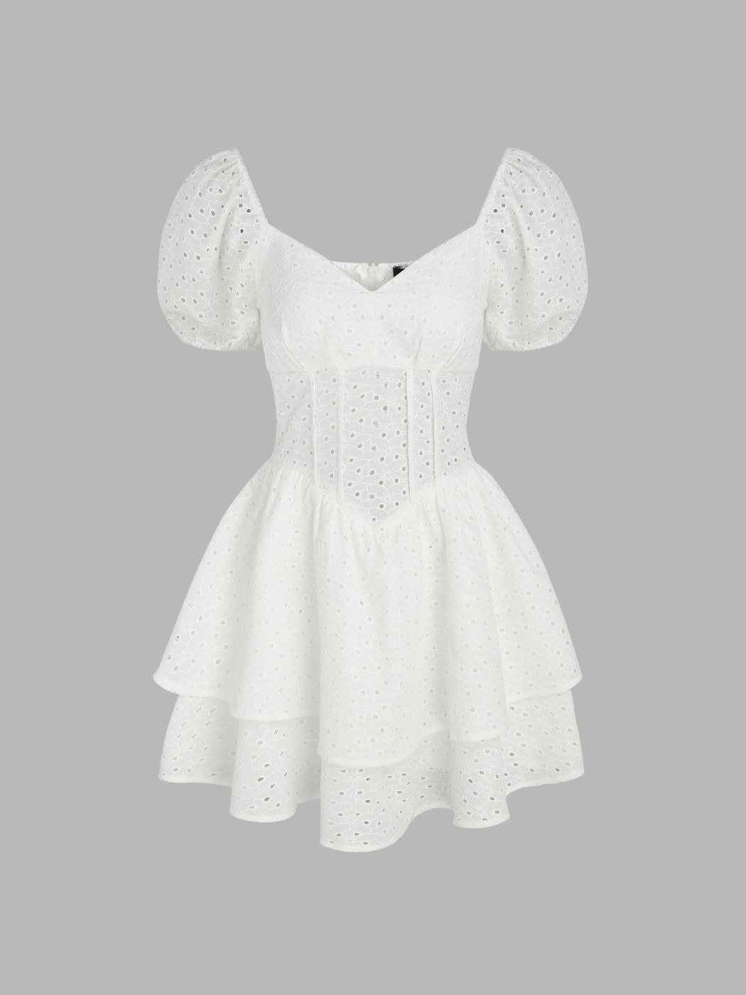 Einfarbiges Minikleid mit Rüschen und Puffärmeln