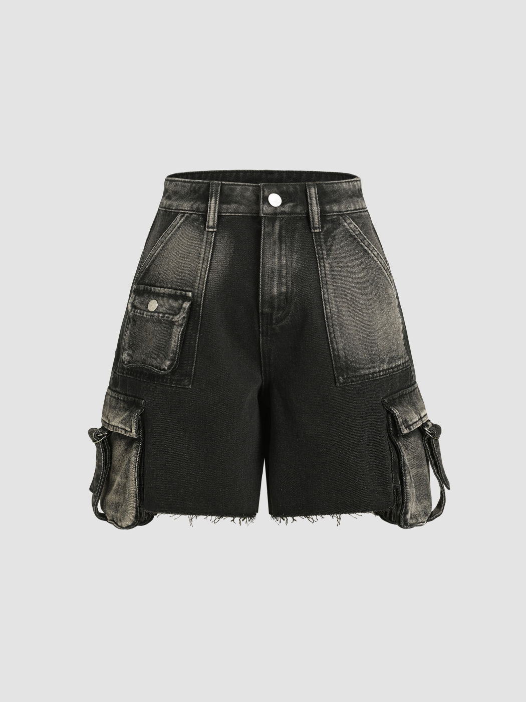 Denim-Fransen-Shorts mit mittlerer Taille