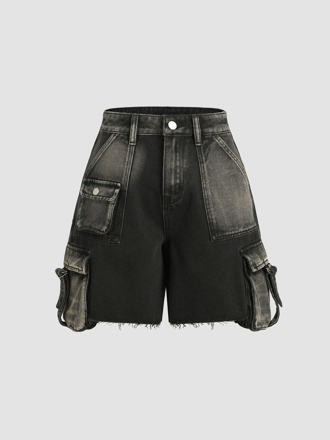 Denim Fringe Mid Waist Shorts