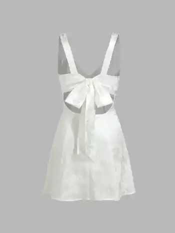 Satin Floral Print Tie Back Short Dress