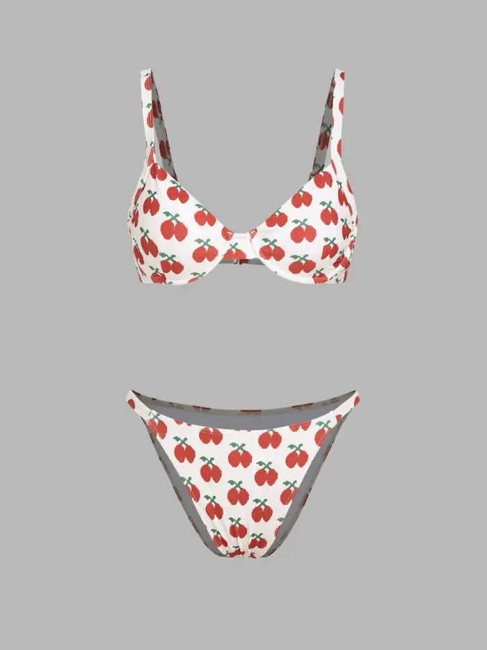 Cherry Front Tied Bikini Swimsuit