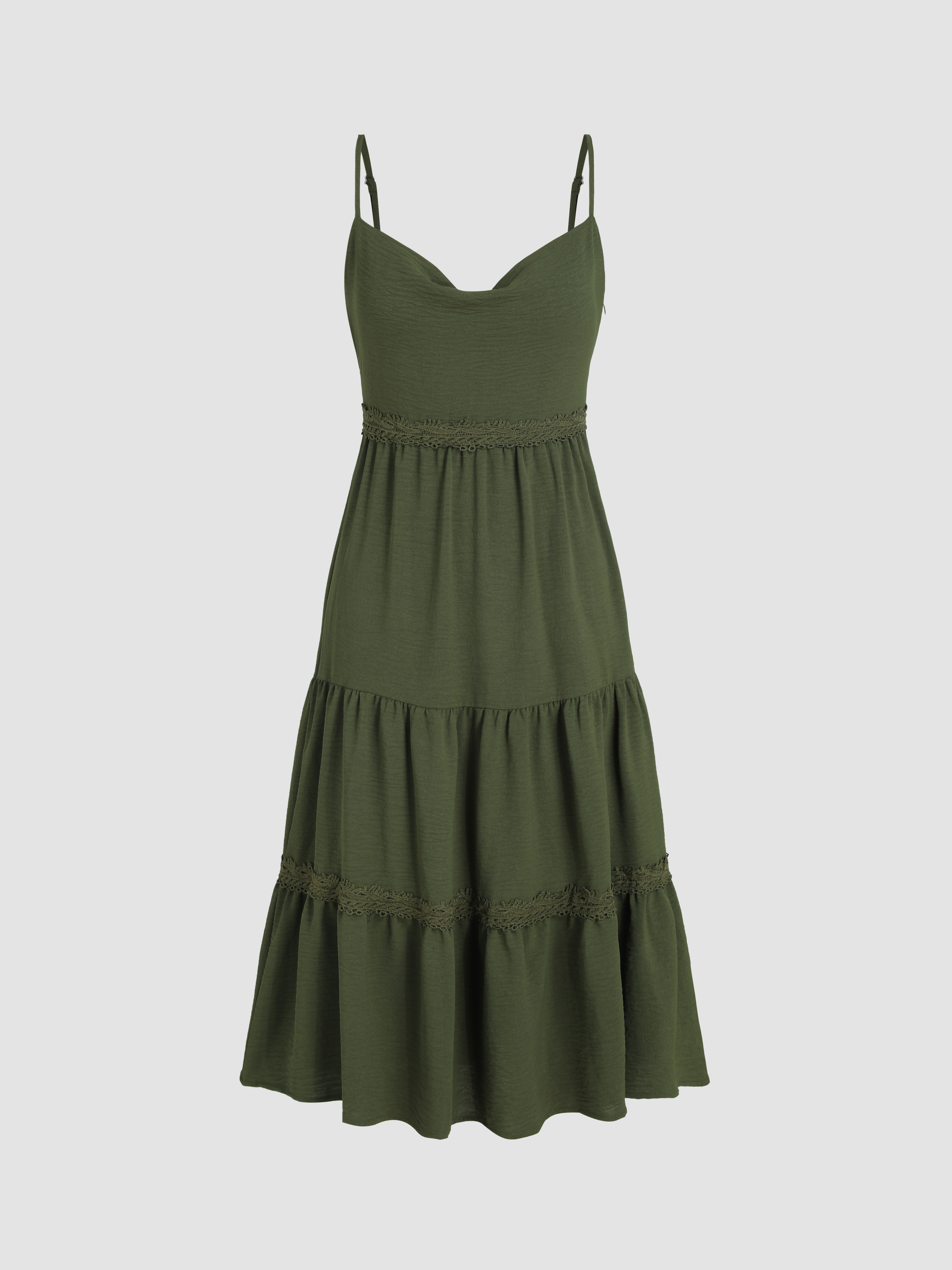 Woven Solid Cowl Neck Midi Dress Cider
