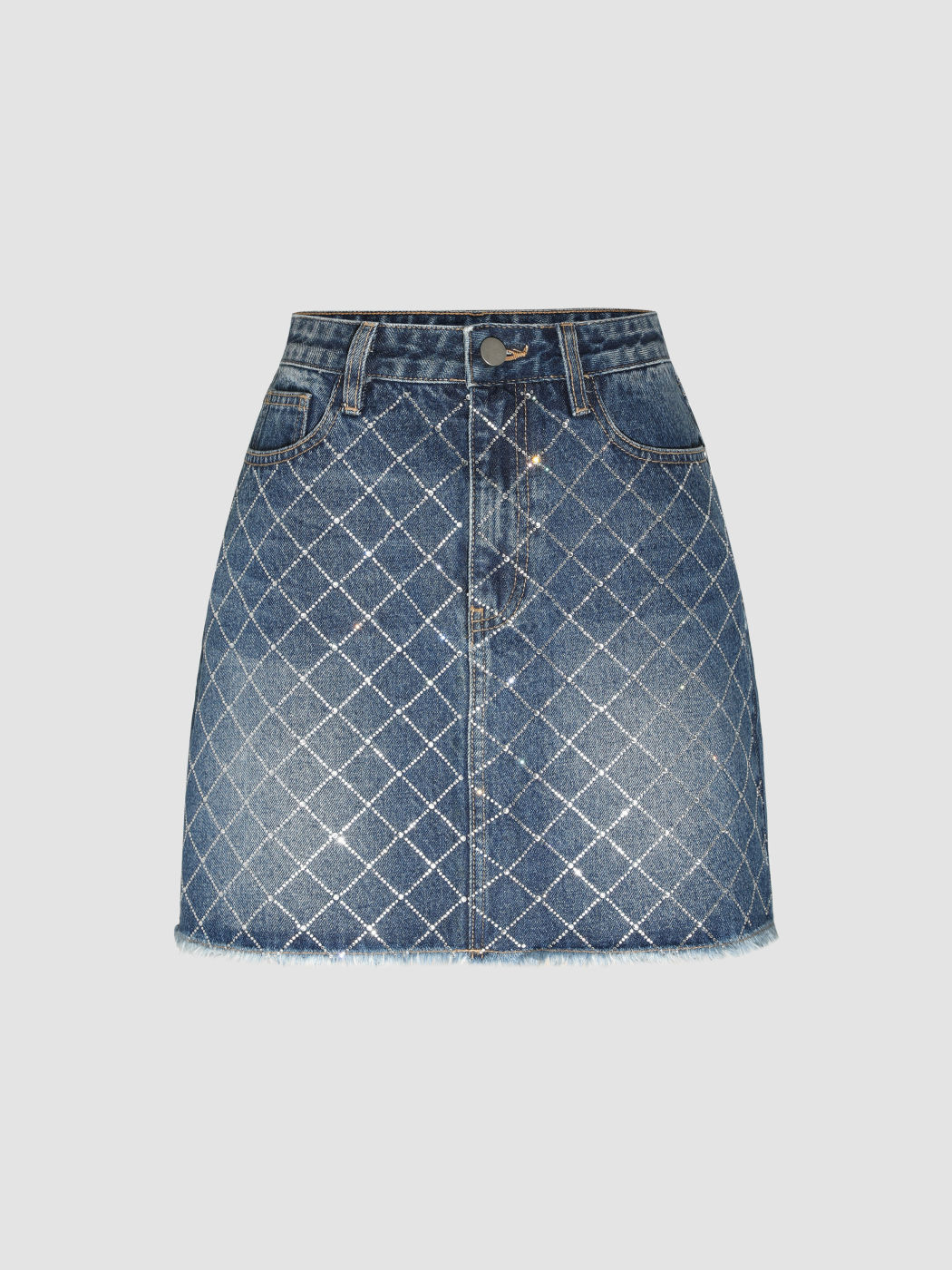 Minirock aus Denim mit unversäubertem Saum und Strass