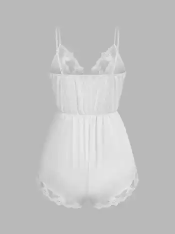  Satin-Spitzenbesatz V-Ausschnitt Lounge Overall