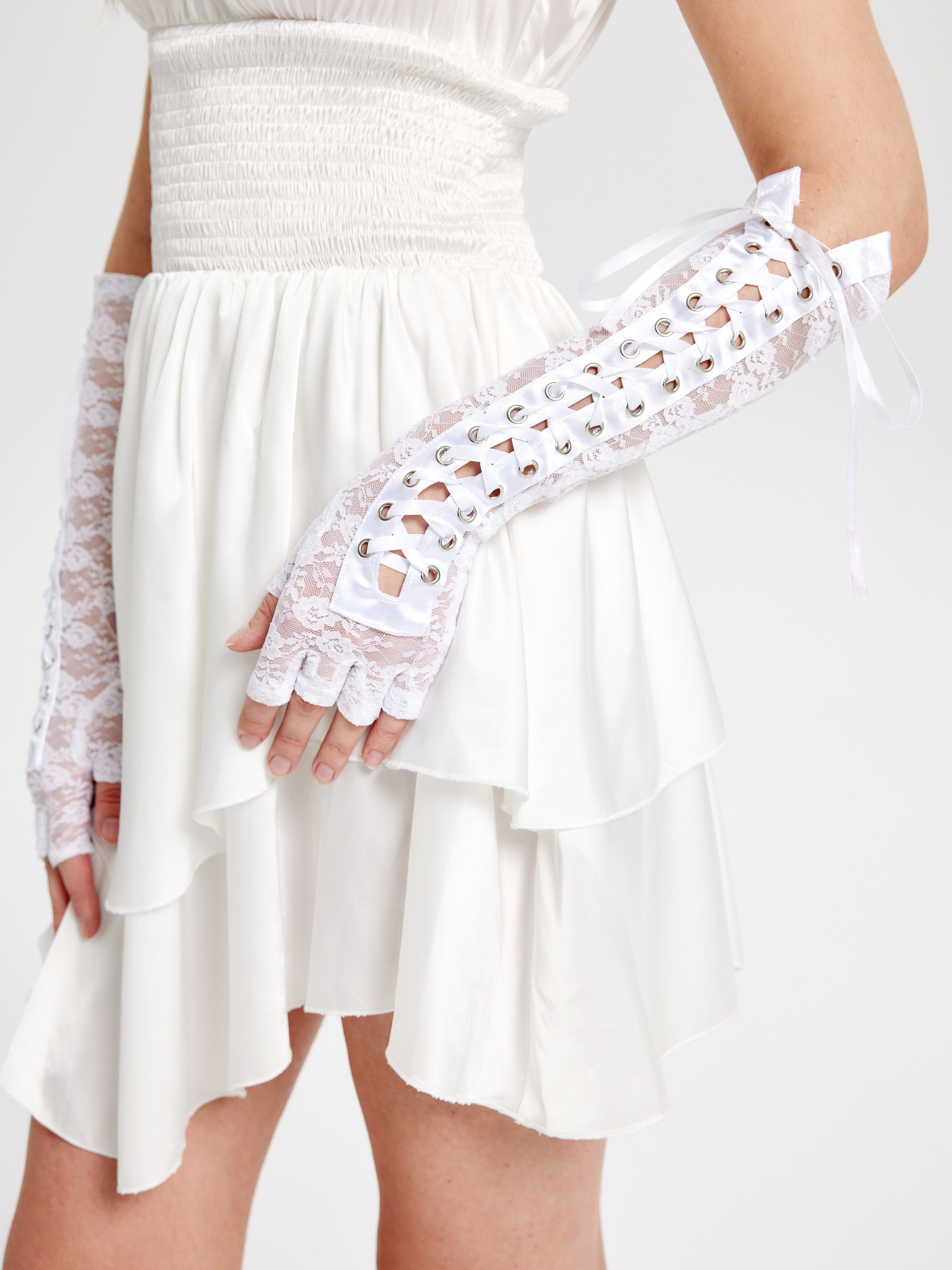 Floral Lace Long Gloves - Cider