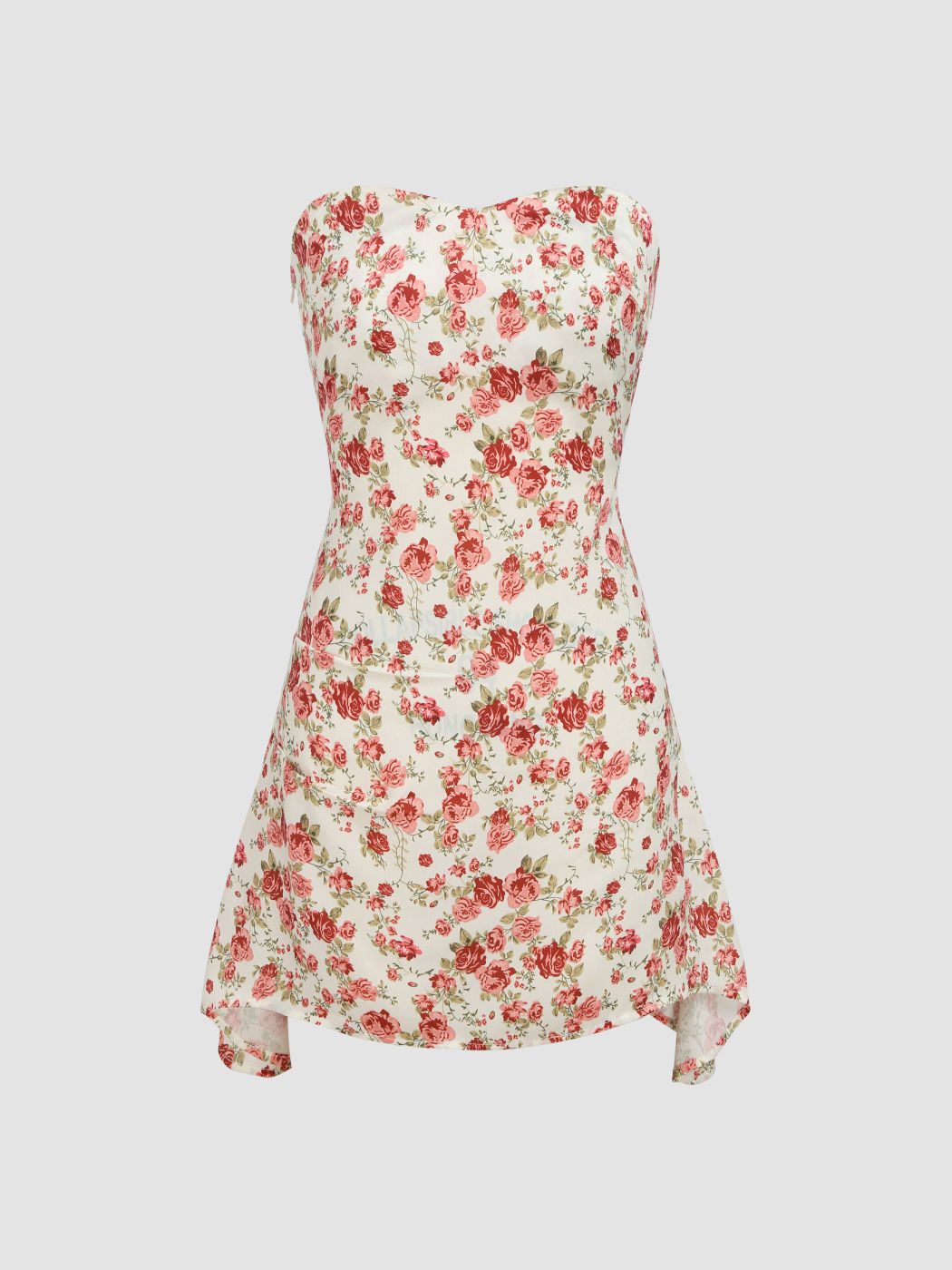 Satin Satin Floral Strapless Mini Dress For Date Vacation