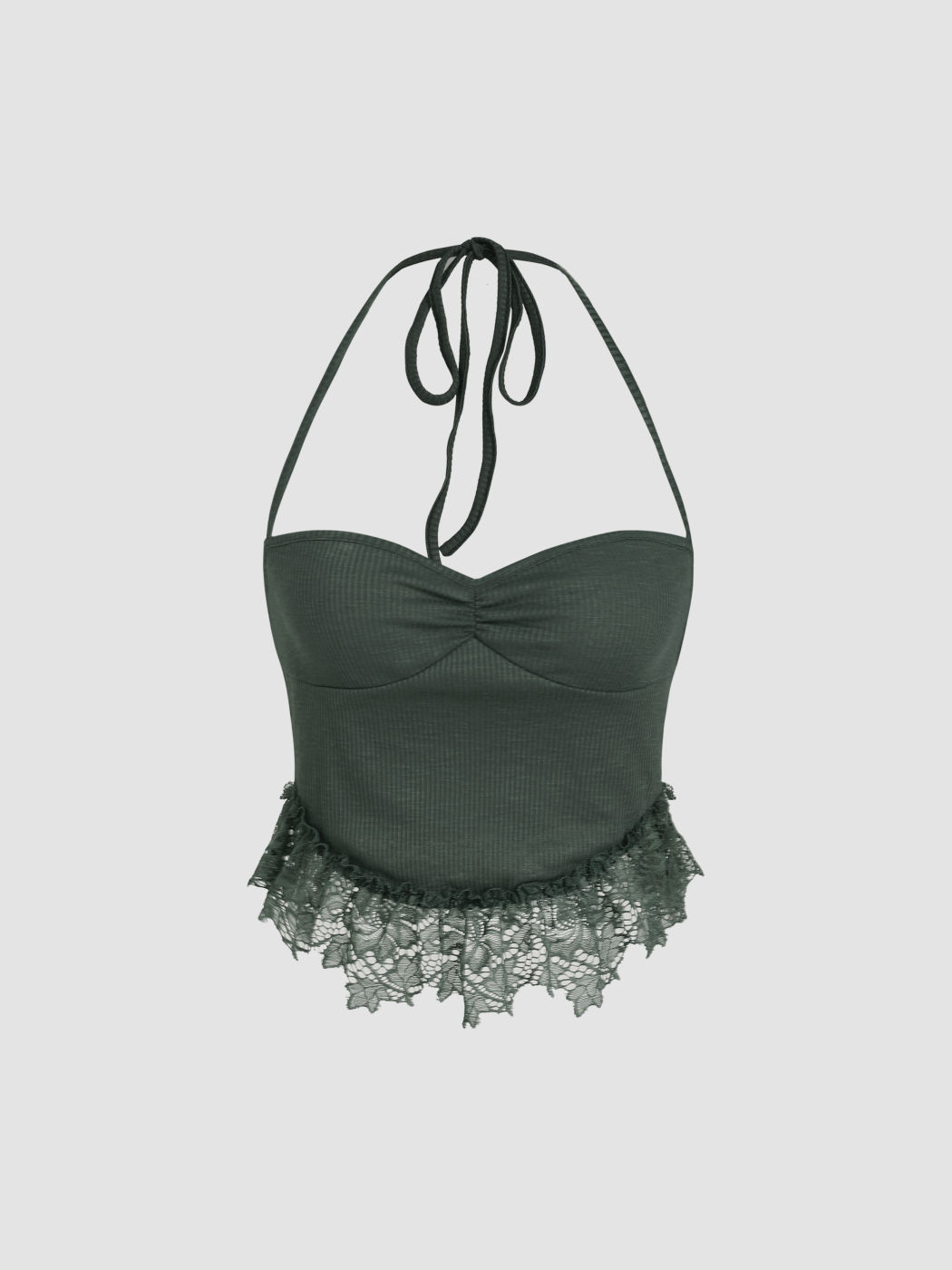 Knit Fabric Solid Lace Halter Cami Top For Music Festival/Live House ...