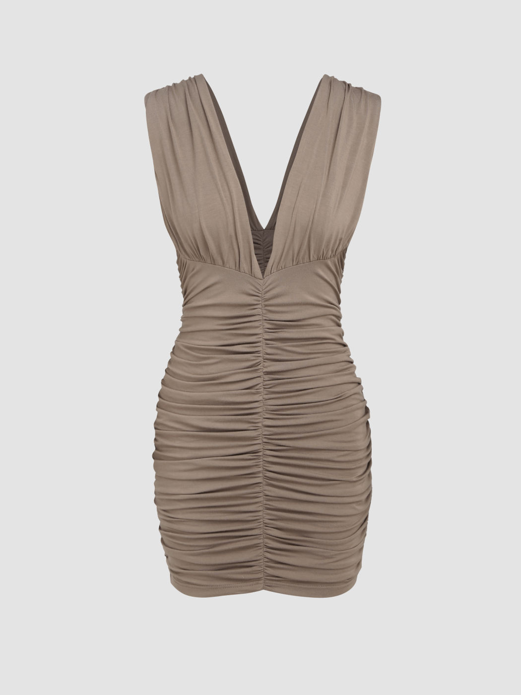 Festes, gerafftes, tiefes V-Minikleid