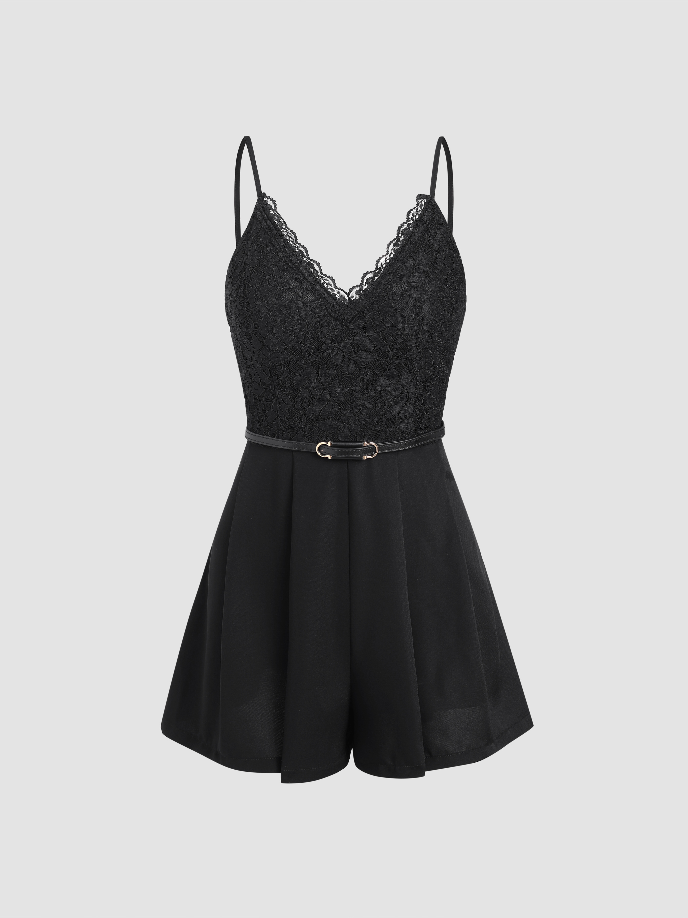 Woven Floral Lace Belted Cami Playsuit For Daily Casual Date