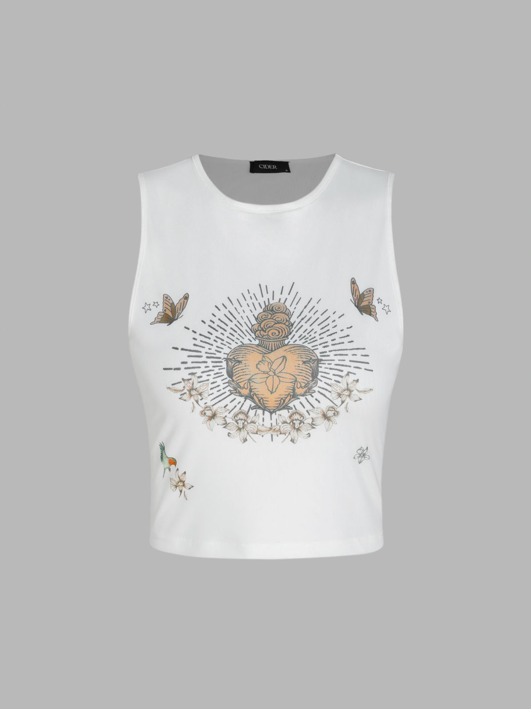 Cami-Crop-Top mit Mesh-Grafik