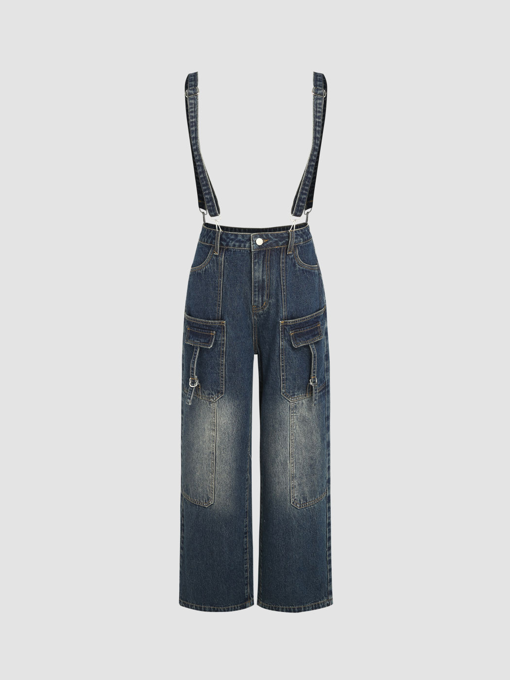 Jeans-Overall mit gerader Beinpartie und gewaschener Tasche