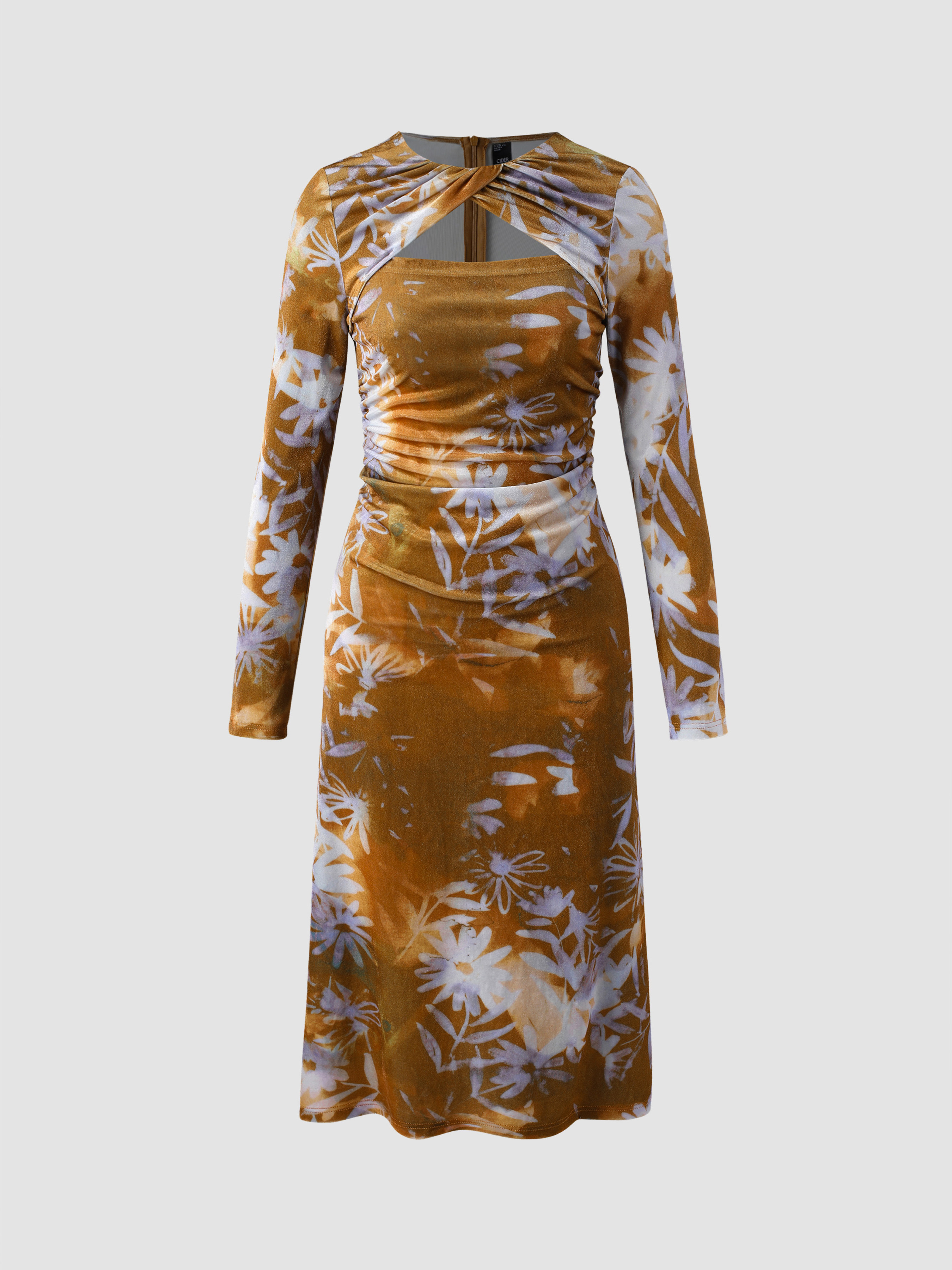 Floral Ruched Cut Out Maxi Dress Cider