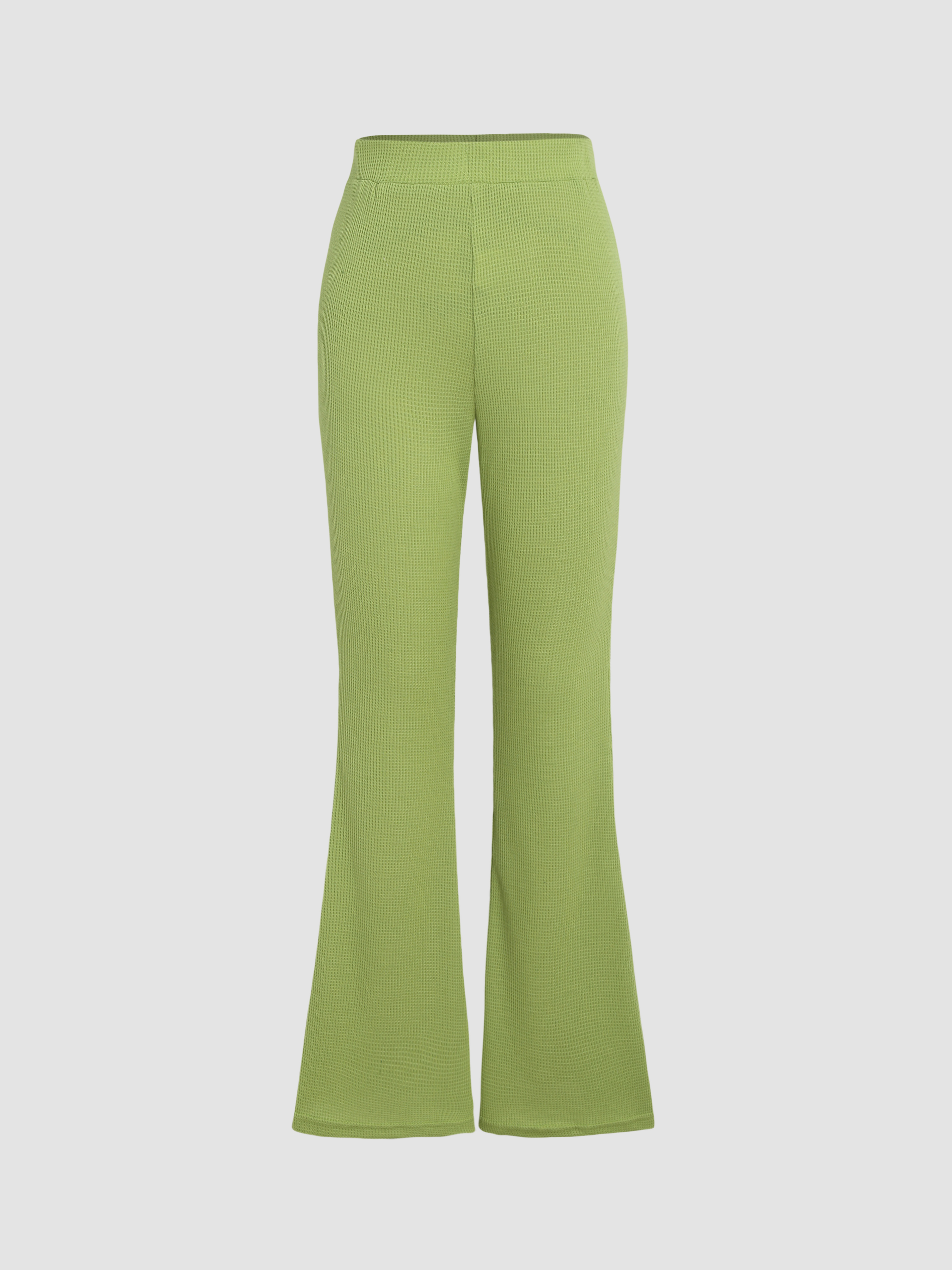 Solid Textured Flared Trousers - Cider