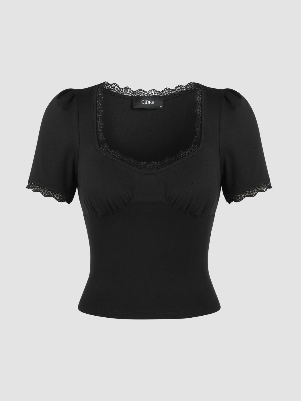 Solid Square Neck Lace Trim Top