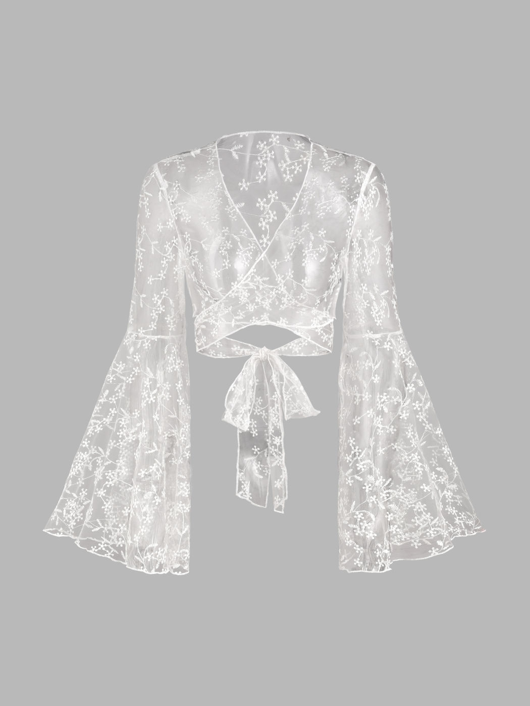  Spitze Transparente Langarm Crop Bluse
