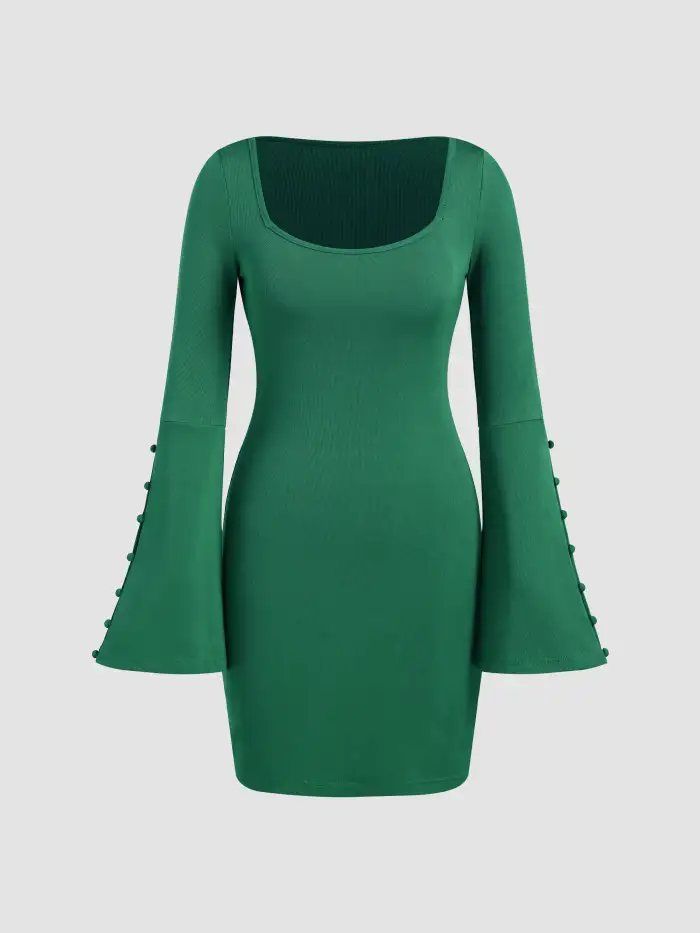 Boat Neck Backless Chain Detail Ruched Mini Dress
