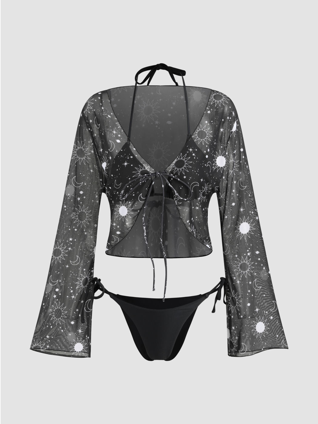 3er-Pack fester Neckholder-Bikini-Badeanzug und Cover-Up-Top