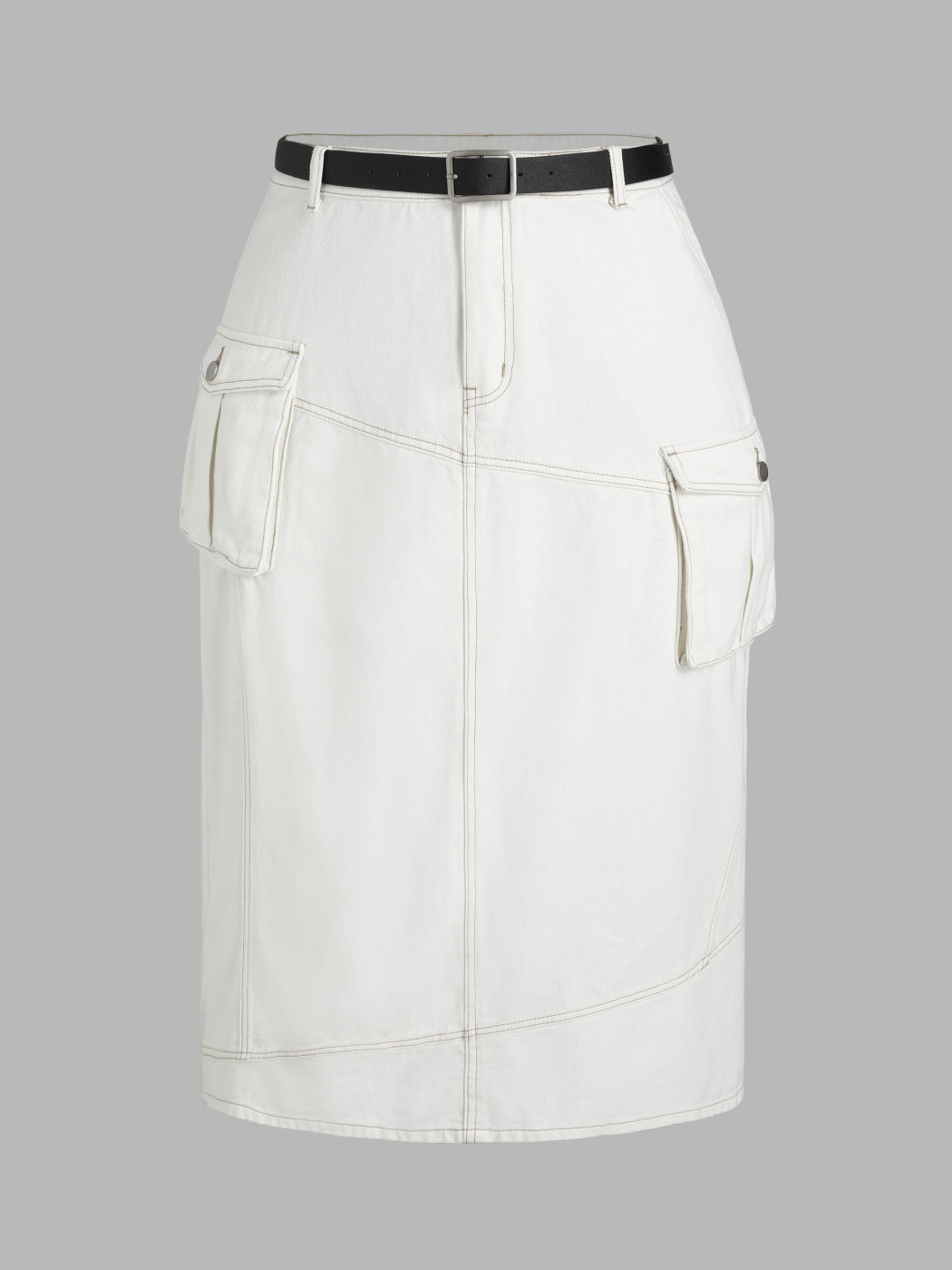 Denim Belted Slit Maxi Skirt Curve & Plus