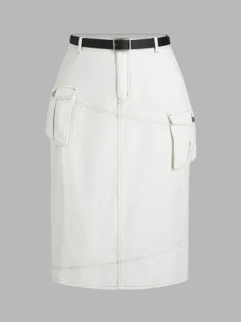 Denim Belted Slit Maxi Skirt Curve & Plus