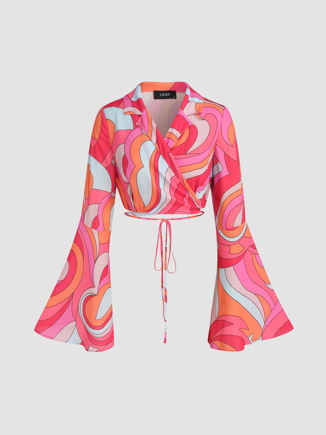 Paisley All Over Print Long Bell Sleeve Crop Top