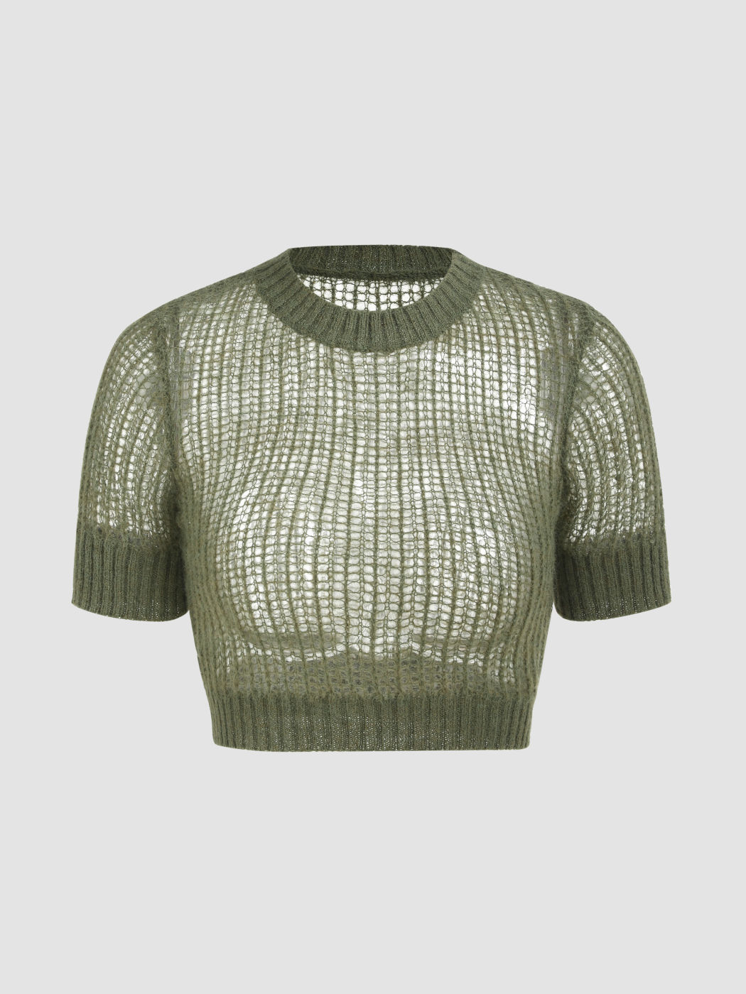  Einfarbiger Strick Crop Top mit Ausschnitt